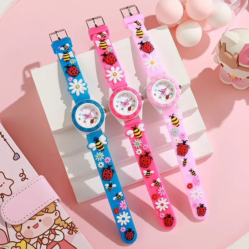 Pink Bee Cartoon Silicone Kids Watch — feature 2