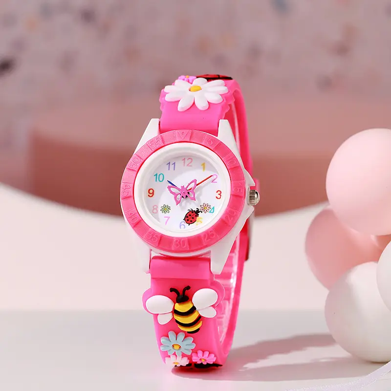 Pink Bee Cartoon Silicone Kids Watch - Image 2
