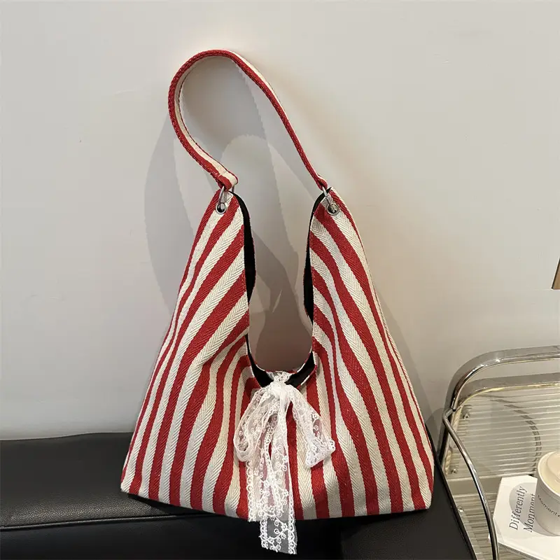 Women's Zebra Striped Shoulder Tote Bag with Lace - Image 5
