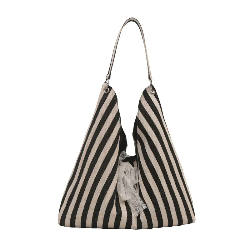Women's Zebra Striped Shoulder Tote Bag with Lace - Image 8