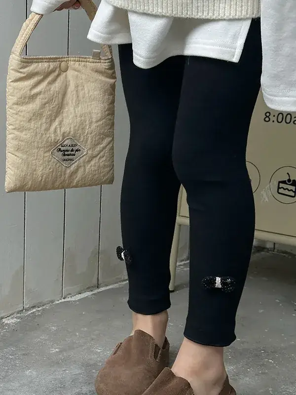 Girls' Grey Black Button Leggings Korean Style Warm School Pants - Image 4