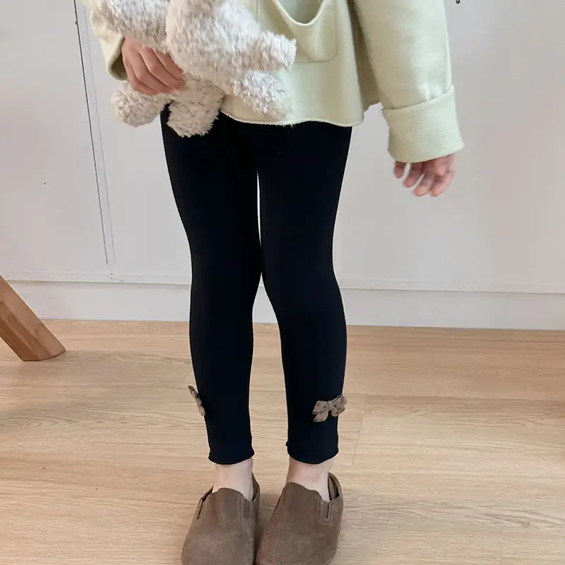Girls' Grey Black Button Leggings Korean Style Warm School Pants — feature 10