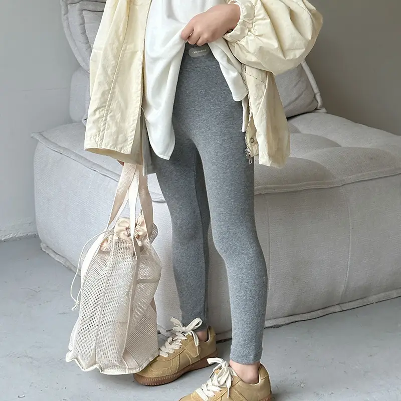 Girls' Grey Black Button Leggings Korean Style Warm School Pants — feature 11