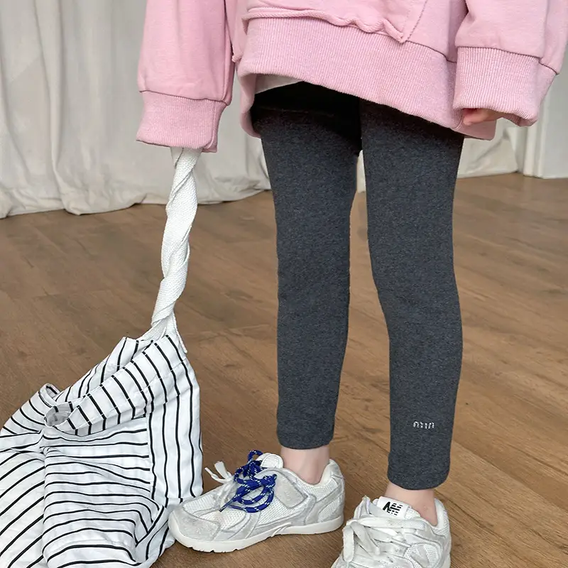Girls' Grey Black Button Leggings Korean Style Warm School Pants — feature 12
