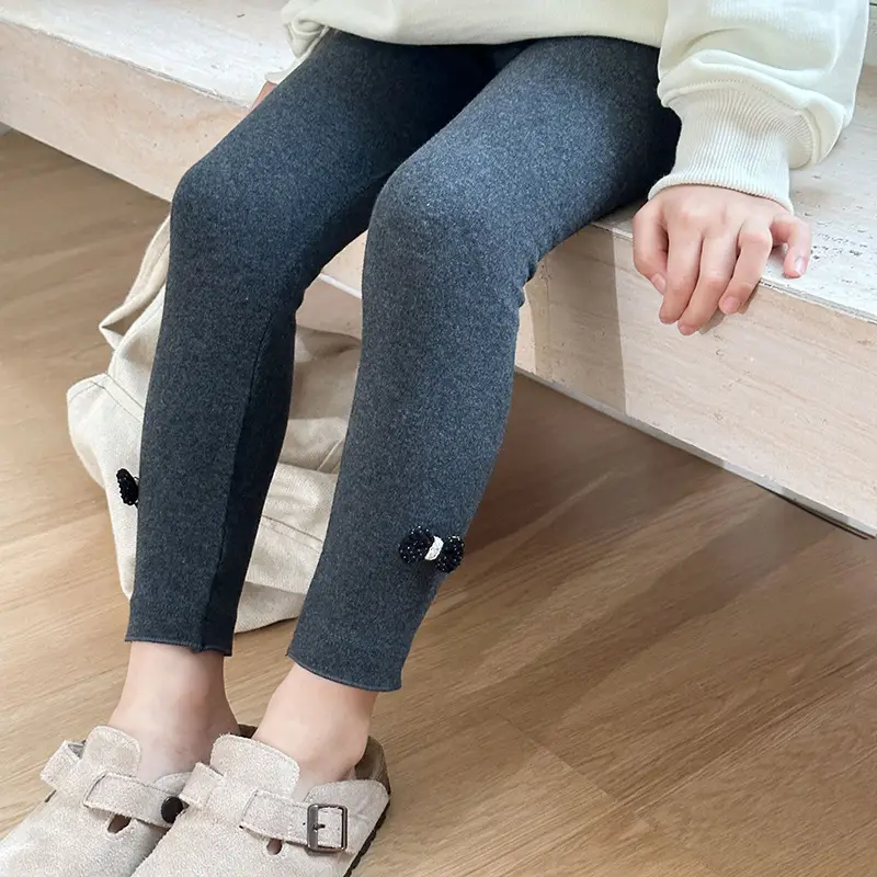 Girls' Grey Black Button Leggings Korean Style Warm School Pants — feature 5