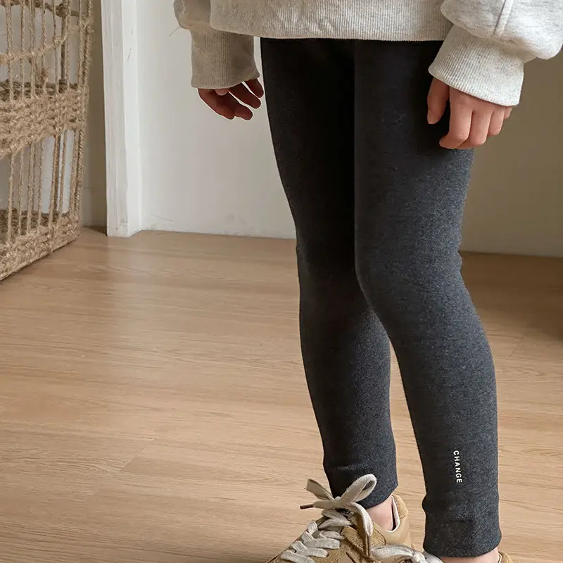 Girls' Grey Black Button Leggings Korean Style Warm School Pants — feature 6