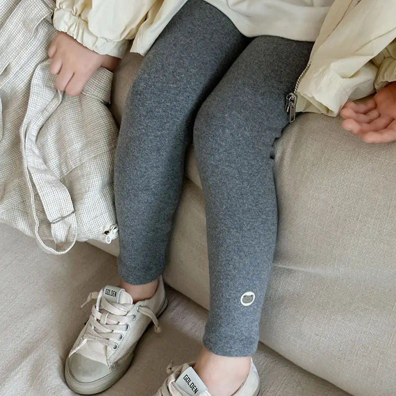 Girls' Grey Black Button Leggings Korean Style Warm School Pants — feature 7