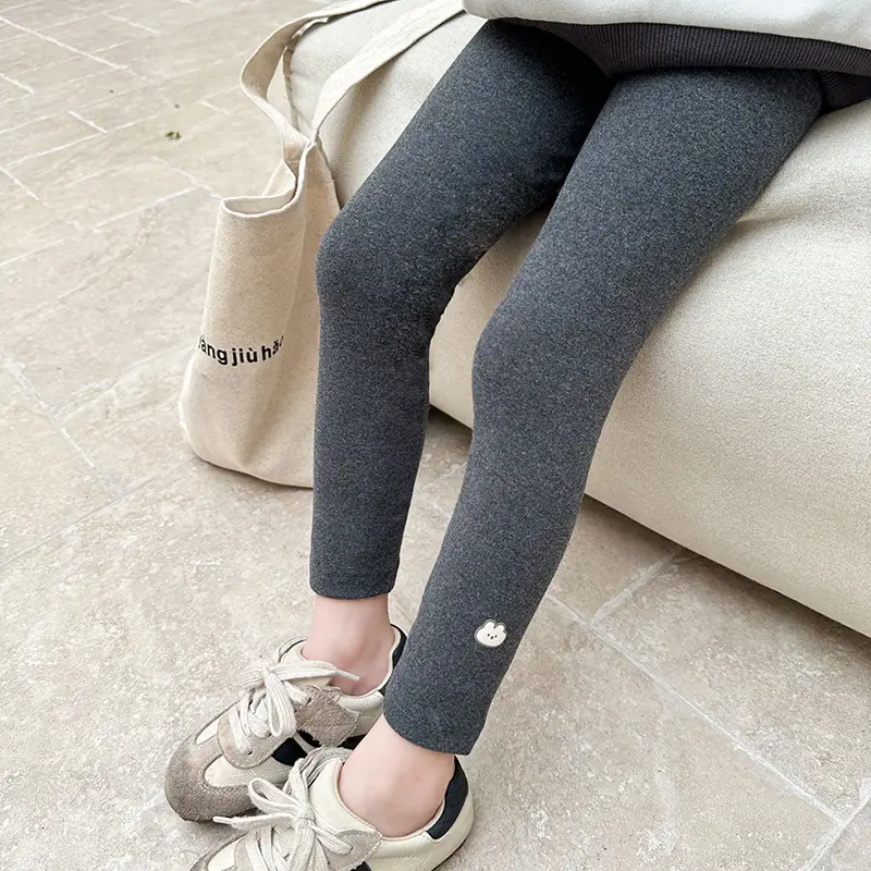Girls' Grey Black Button Leggings Korean Style Warm School Pants — feature 8