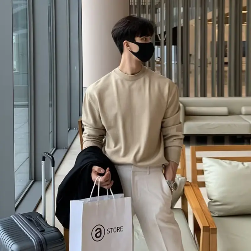 Men's Grey Knit Sweatshirt Round Neck Slim Fit - Image 8