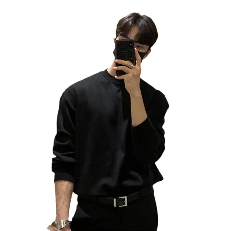 Men's Grey Knit Sweatshirt Round Neck Slim Fit - Image 9