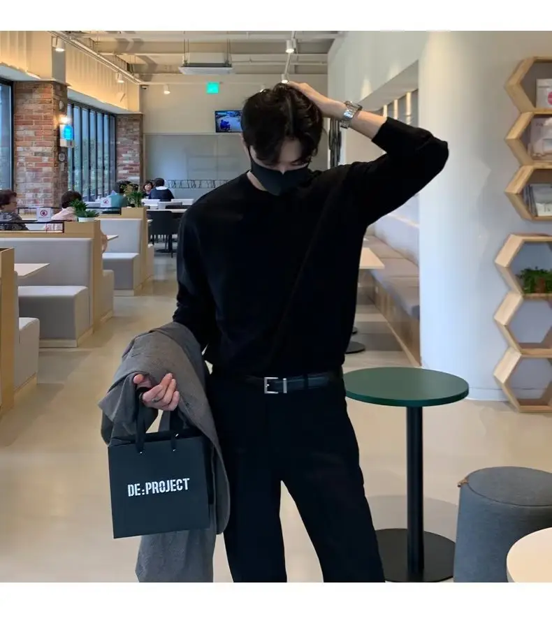 Men's Grey Knit Sweatshirt Round Neck Slim Fit — feature 8