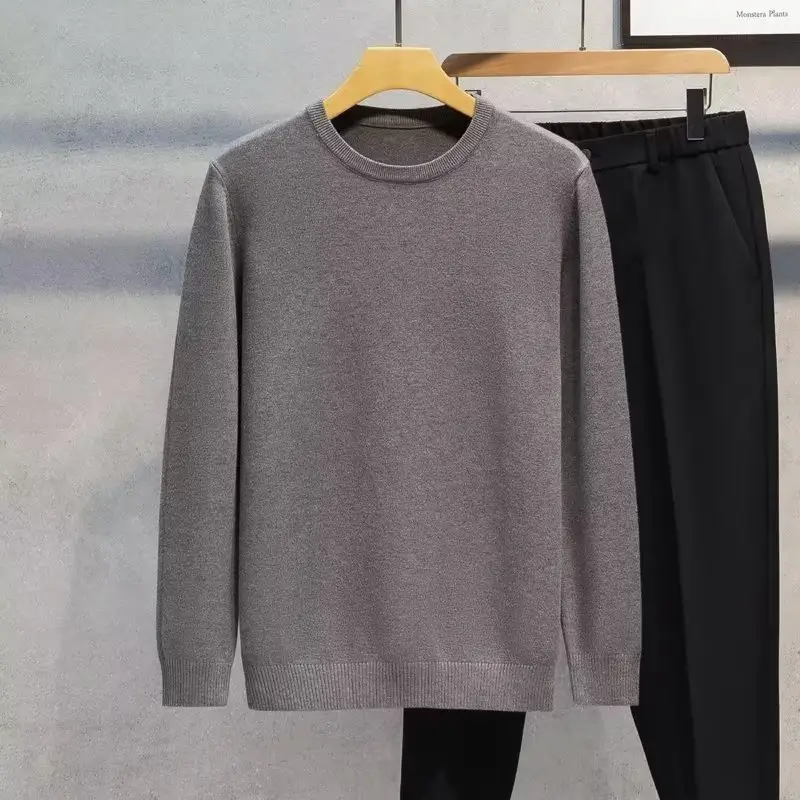 Men's Grey Knit Sweatshirt Round Neck Slim Fit - Image 3