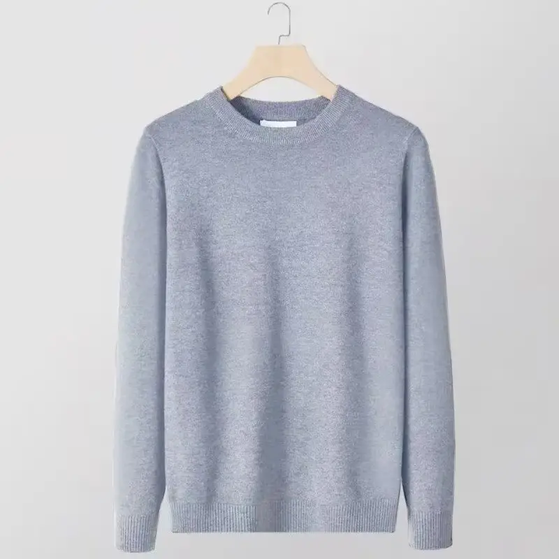 Men's Grey Knit Sweatshirt Round Neck Slim Fit - Image 4