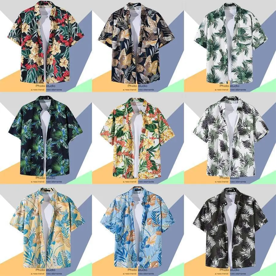 Hawaiian Printed Short Sleeve Men's Shirt - Image 47