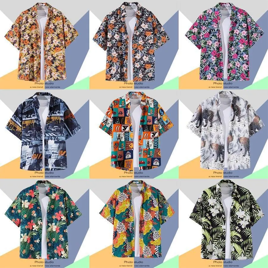 Hawaiian Printed Short Sleeve Men's Shirt - Image 48