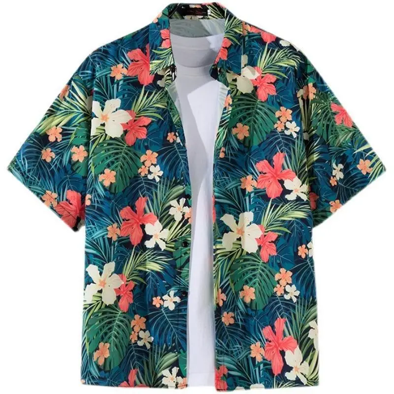 Hawaiian Printed Short Sleeve Men's Shirt - Image 49
