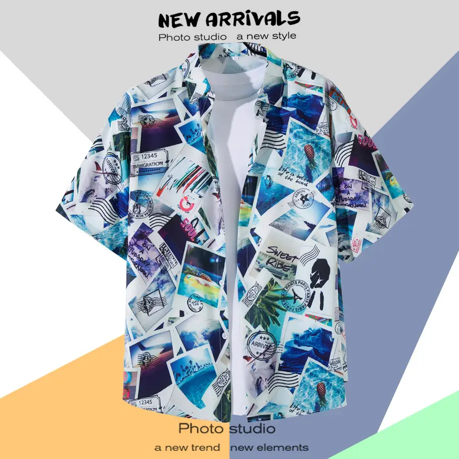 Hawaiian Printed Short Sleeve Men's Shirt — feature 12