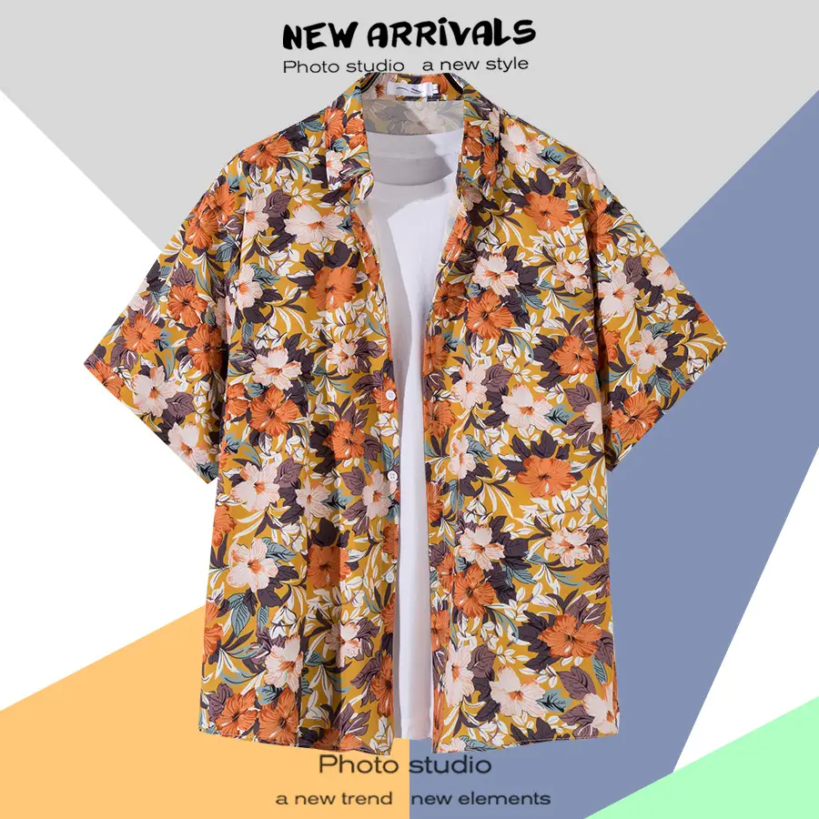 Hawaiian Printed Short Sleeve Men's Shirt — feature 21