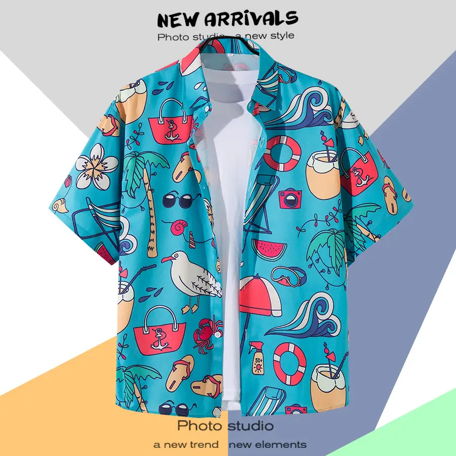 Hawaiian Printed Short Sleeve Men's Shirt — feature 27