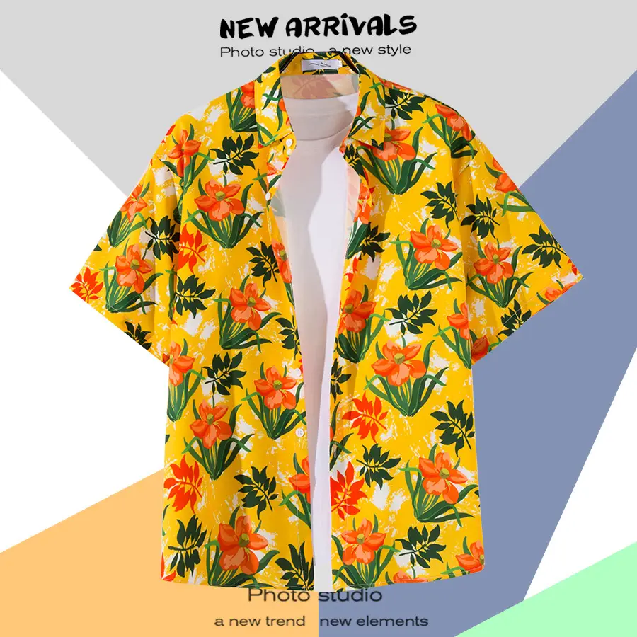 Hawaiian Printed Short Sleeve Men's Shirt — feature 7