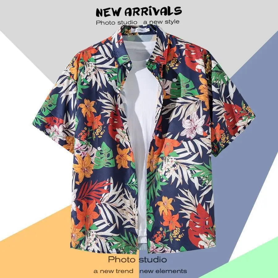 Hawaiian Printed Short Sleeve Men's Shirt - Image 18