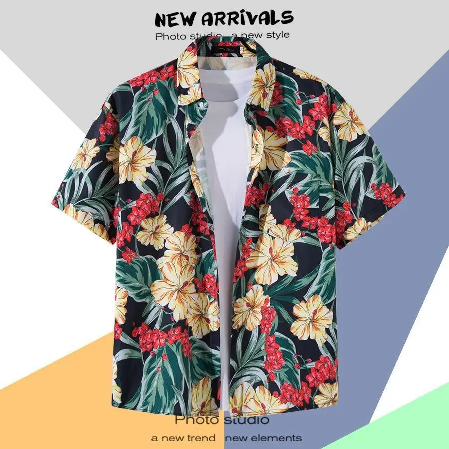 Hawaiian Printed Short Sleeve Men's Shirt - Image 2