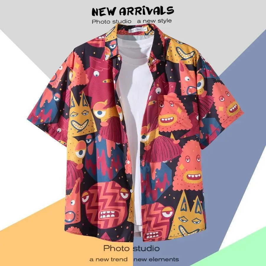 Hawaiian Printed Short Sleeve Men's Shirt - Image 20