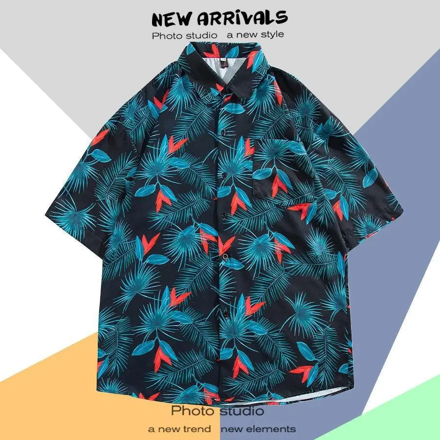 Hawaiian Printed Short Sleeve Men's Shirt - Image 32