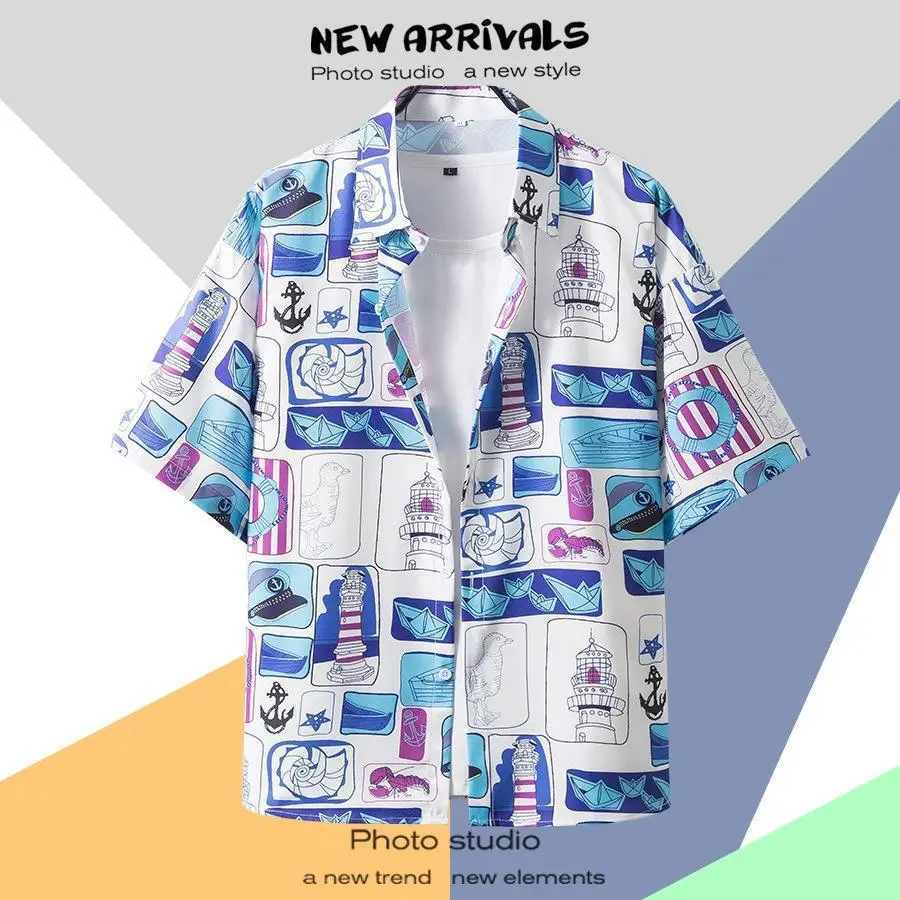 Hawaiian Printed Short Sleeve Men's Shirt - Image 35