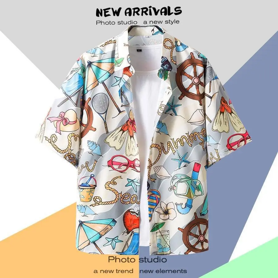 Hawaiian Printed Short Sleeve Men's Shirt - Image 36