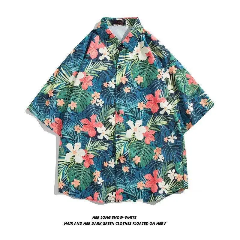 Hawaiian Printed Short Sleeve Men's Shirt - Image 43
