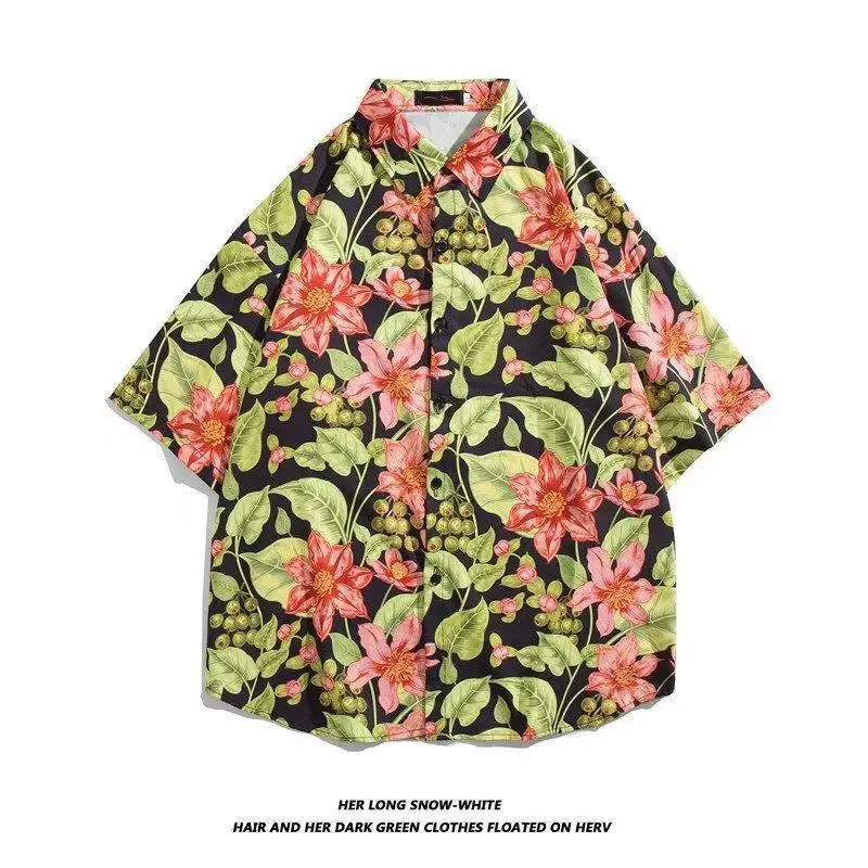 Hawaiian Printed Short Sleeve Men's Shirt - Image 44