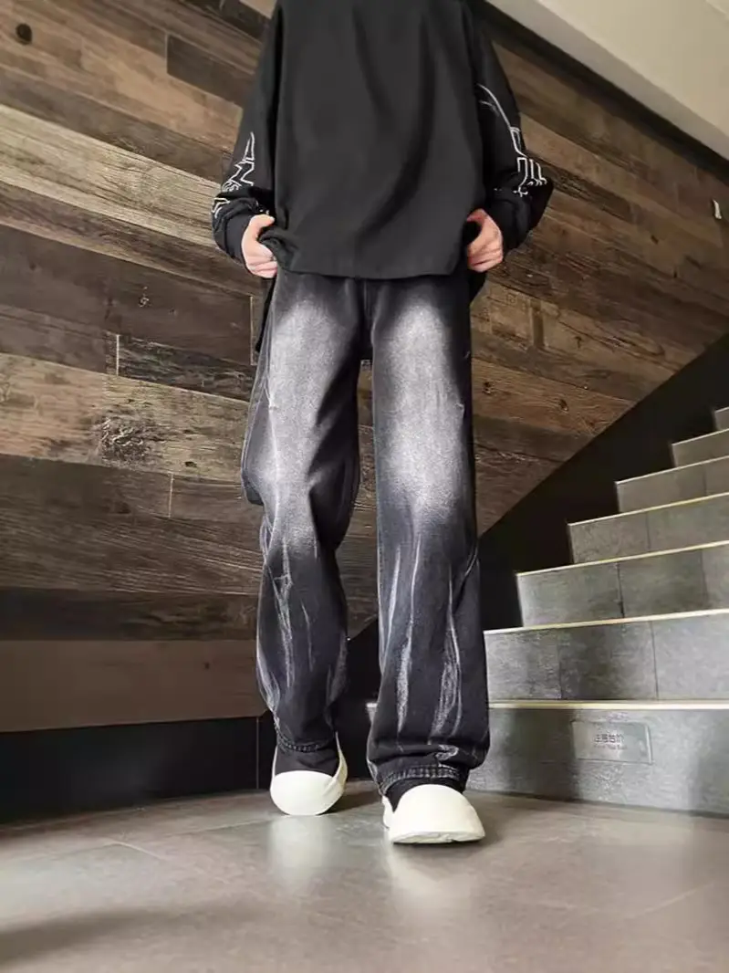 Men Tie-dye Wide-leg Hiphop Pants Loose Straight Jeans - Image 3
