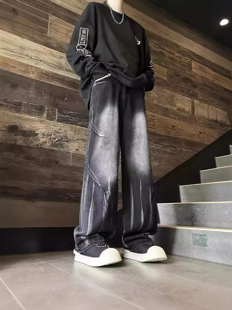 Men Tie-dye Wide-leg Hiphop Pants Loose Straight Jeans - Image 4