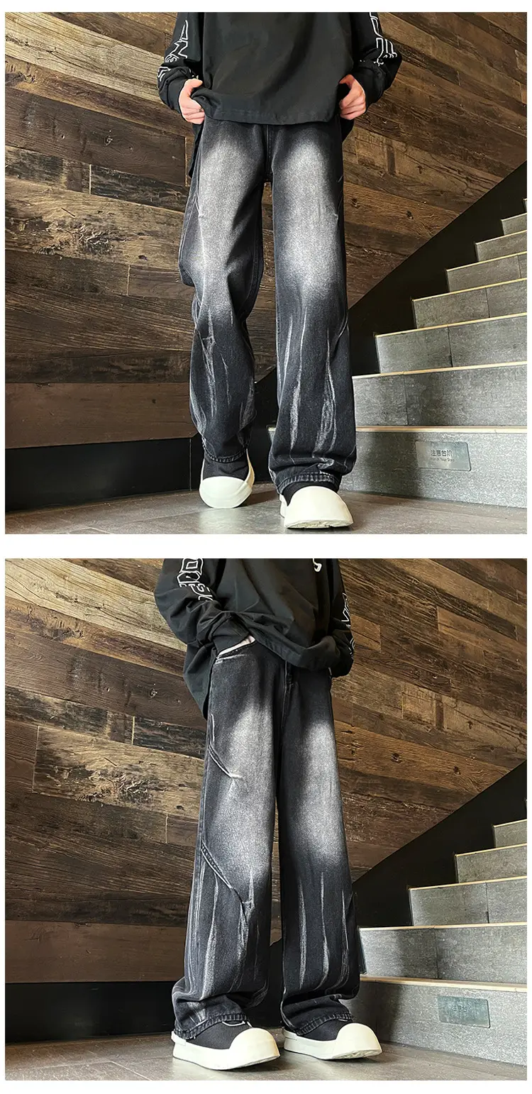 Men Tie-dye Wide-leg Hiphop Pants Loose Straight Jeans — feature 2