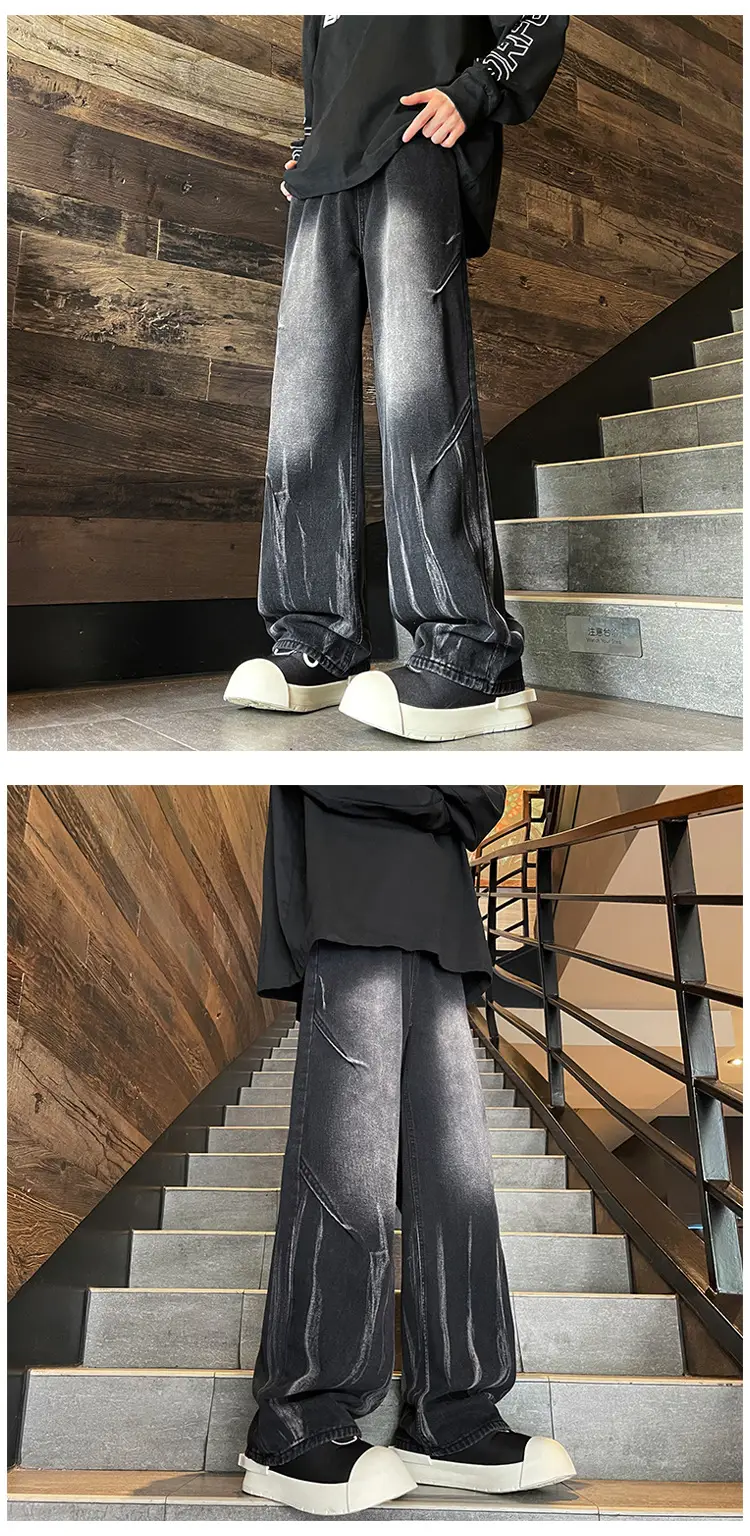 Men Tie-dye Wide-leg Hiphop Pants Loose Straight Jeans — feature 3
