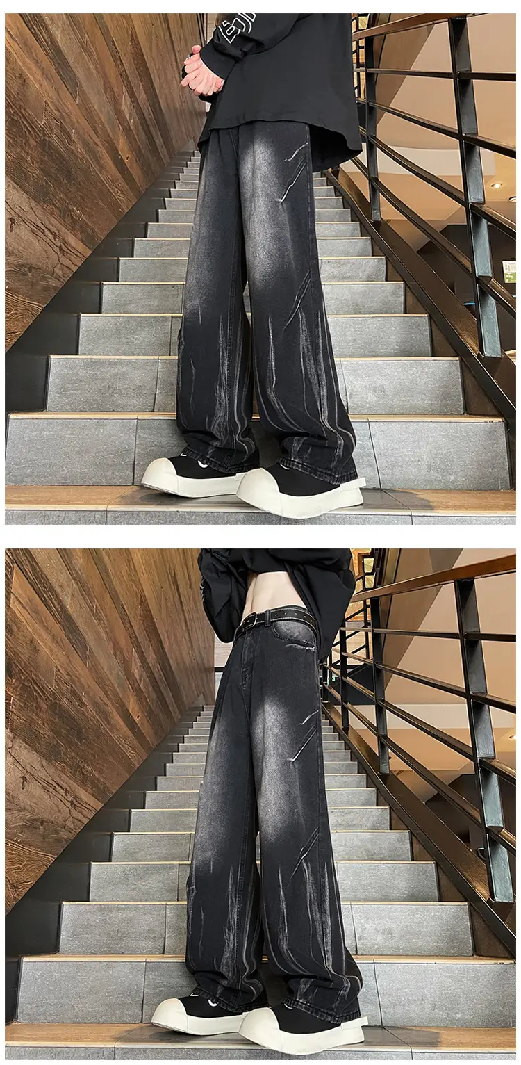 Men Tie-dye Wide-leg Hiphop Pants Loose Straight Jeans — feature 4
