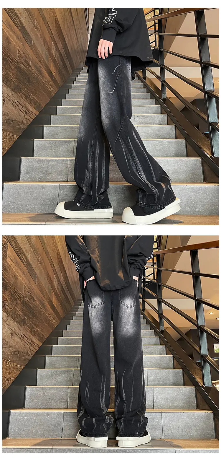 Men Tie-dye Wide-leg Hiphop Pants Loose Straight Jeans — feature 5