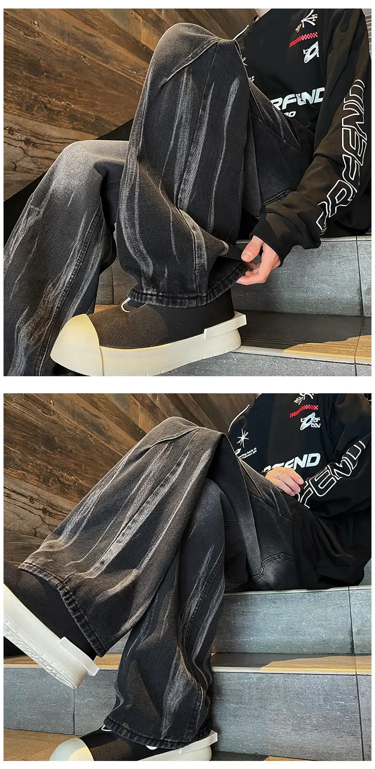 Men Tie-dye Wide-leg Hiphop Pants Loose Straight Jeans — feature 7
