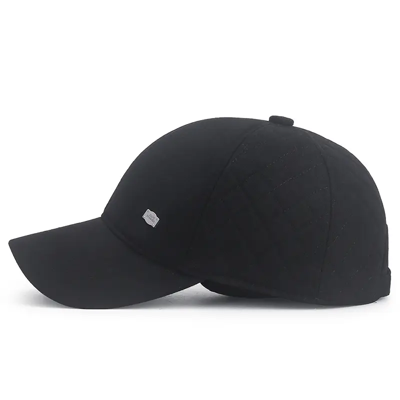 Men Black Cotton Baseball Cap with Ear Protection