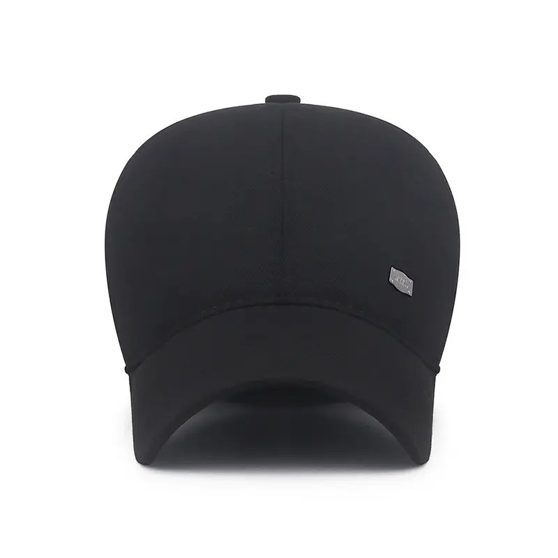 Men Black Cotton Baseball Cap with Ear Protection
