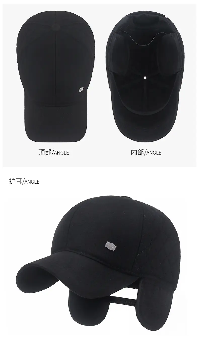 Men Black Cotton Baseball Cap with Ear Protection — feature 10