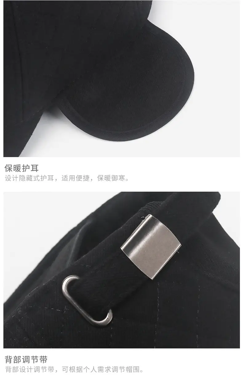 Men Black Cotton Baseball Cap with Ear Protection — feature 12
