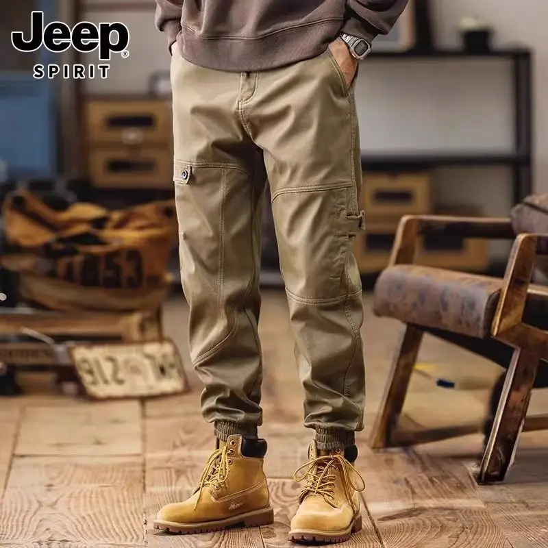 Men Fleece Lined Casual Pants Brown Winter Warm — feature 1