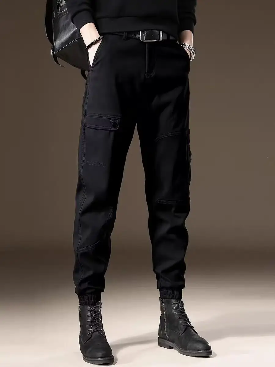Men Fleece Lined Casual Pants Brown Winter Warm — feature 10