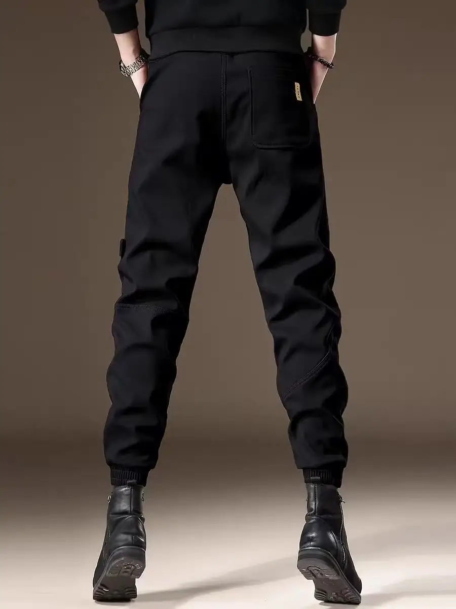 Men Fleece Lined Casual Pants Brown Winter Warm — feature 11