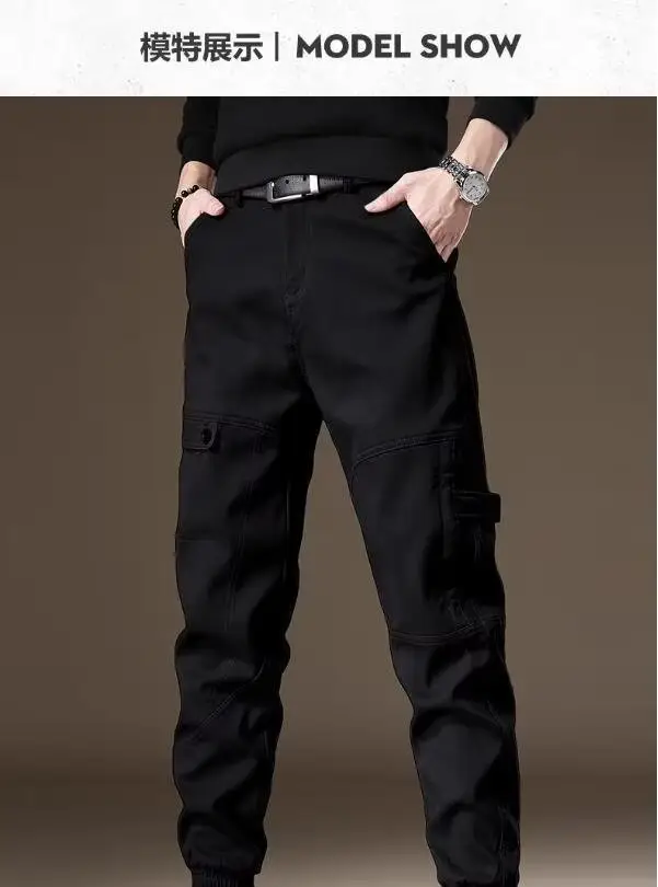 Men Fleece Lined Casual Pants Brown Winter Warm — feature 14