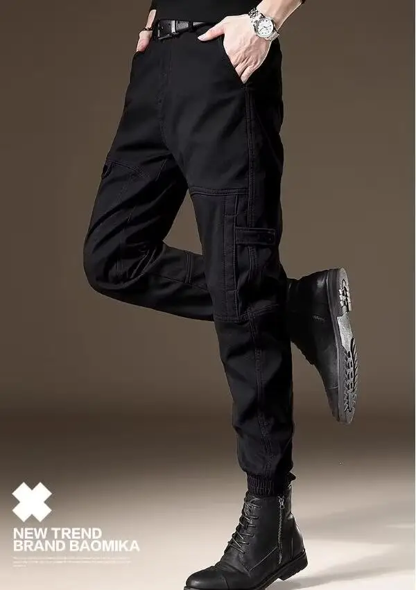 Men Fleece Lined Casual Pants Brown Winter Warm — feature 15