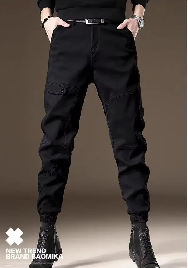 Men Fleece Lined Casual Pants Brown Winter Warm — feature 16