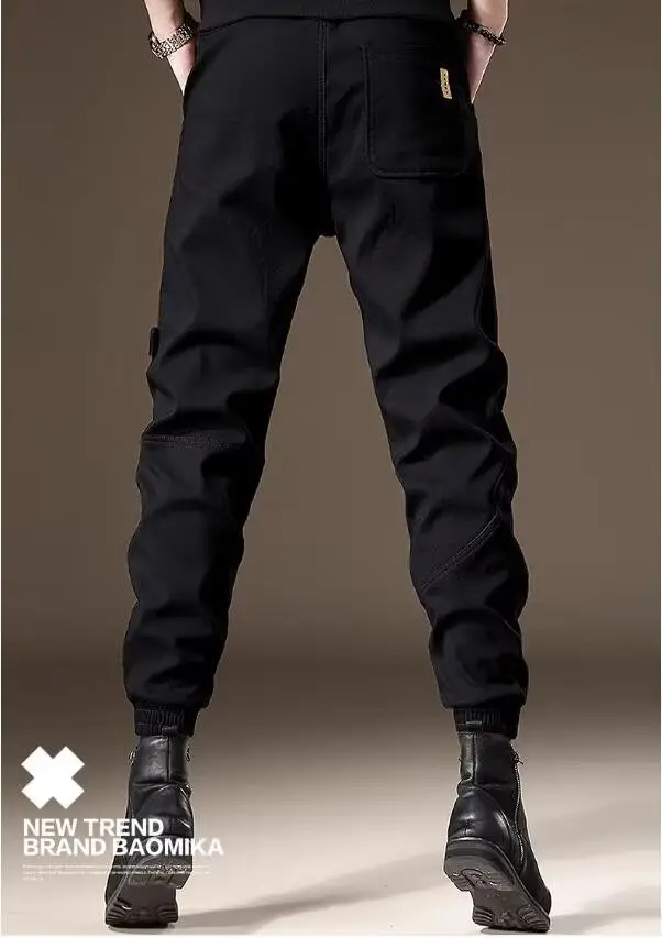Men Fleece Lined Casual Pants Brown Winter Warm — feature 18
